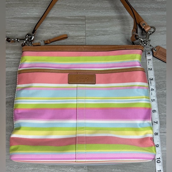 Coach #13719 Convertible Swing Pack Beach Striped Fabric Crossbody Bag - Picture 5 of 12
